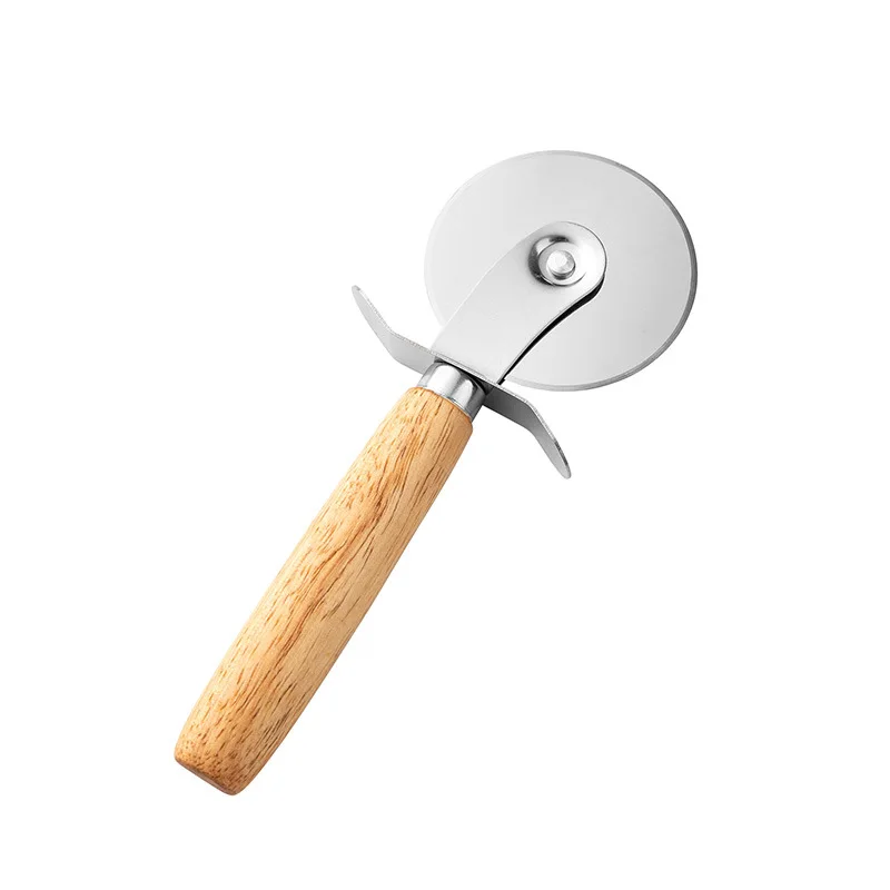 High Quality Pizza Cutter Stainless Steel Wheel With Wood Handle Pizza Baguette Cheese Slicer