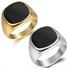 Black Square Man Rings Stones Geometric Jewelry Male Wedding Engagement Large Stone Finger Pinky Mens Rings