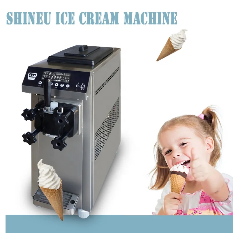 Single Nozzle Soft Serve Ice Cream Machine Full SS Ice Cream Maker Frozen Yogurt Machine Mini