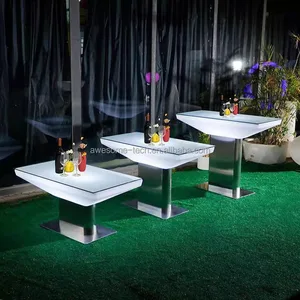 Multicolored Luxury LED Plastic Dining Coffee Table with Metal Base Rechargeable Wireless Furniture for Dining Room Furniture