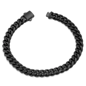 Tizti Jewelry Sandblasted 8mm IP Black Plated Stainless Steel Cuban Chain Bracelet Men's Stainless Steel Curb Chain Bracelet