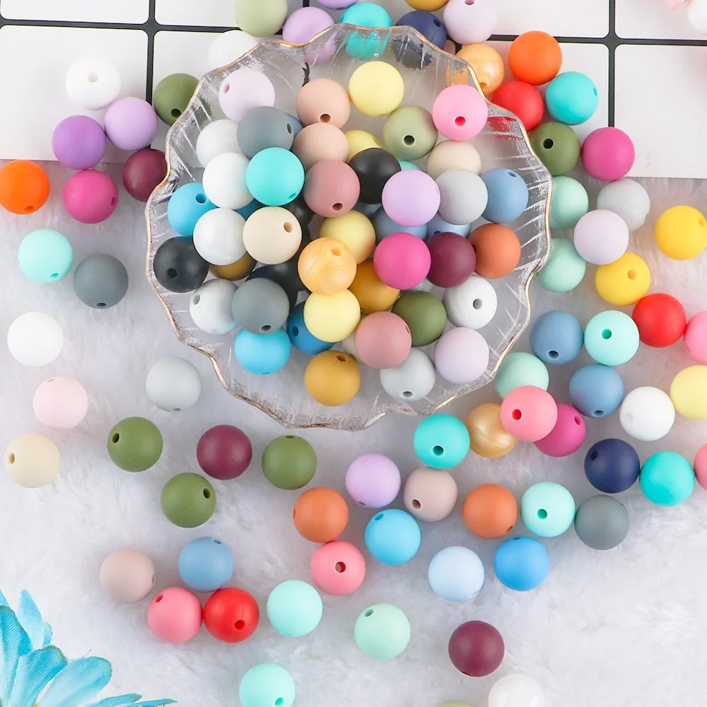 Wholesale High Quality 9MM/12MM/15MM Round Bpa Free Custom Teether Baby  Teething Chwe Beads Soft Food Grade Silicone Beads