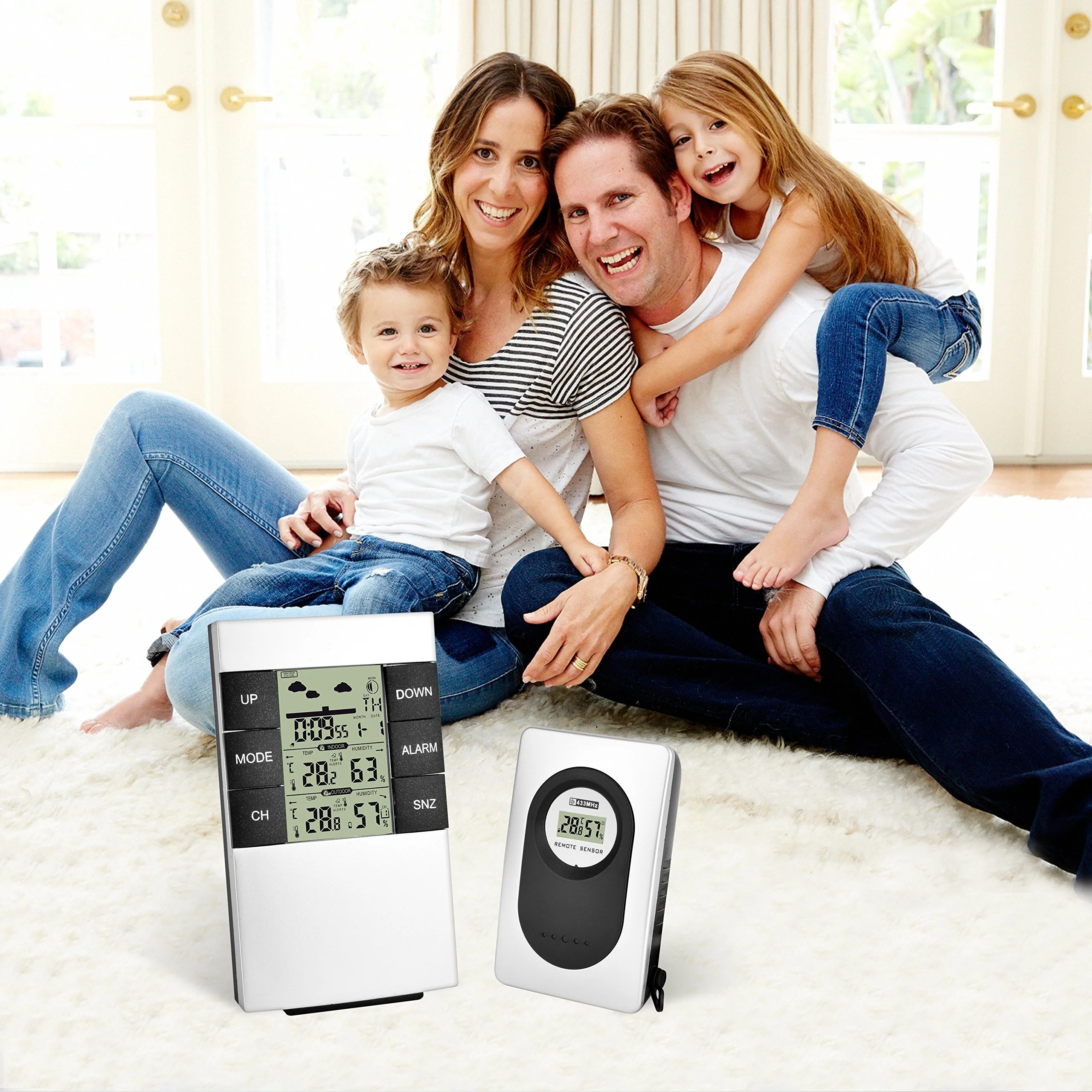 Indoor and Outdoor Wireless Weather Station Clock Digital Clock with Weather Temperature and Humidity Desk & Table Clocks