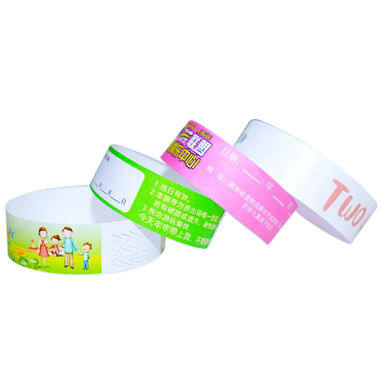 Disposable Multi Colors Custom Waterproof Tyvek Paper Bracelets Theme Park Paper Admission Ticket Tyvek Wristbands