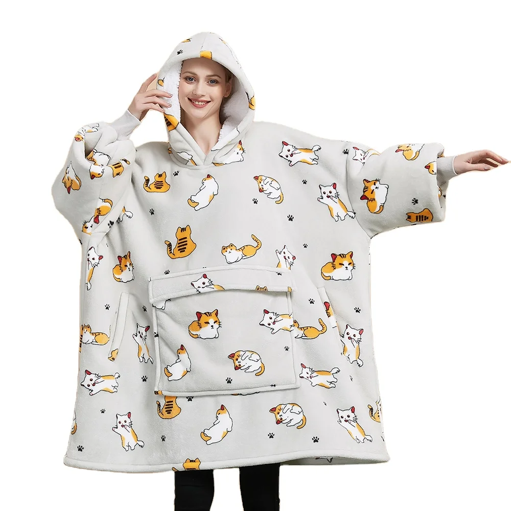 Custom Printed Soft Oversized Wearable Hoodie Blanket