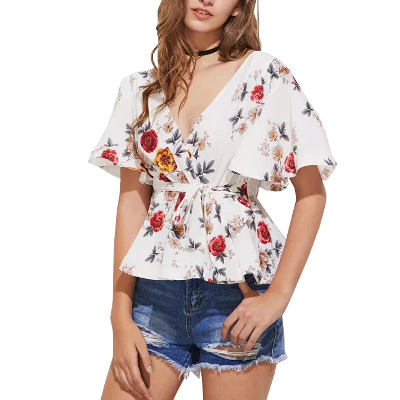 Blus Sifon Peplum Motif Bunga Wanita Blus Lengan Pendek Kustom Motif Bunga Untuk Wanita Buy Peplum Chiffon Blus Pendek Lengan Wrap Gaun Poliester Bunga Gaun Product On Alibaba Com