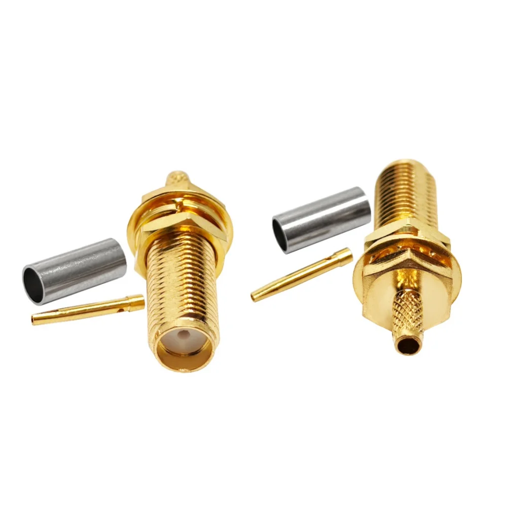 Gold-plated  Thread Length 17mm  SMA Female Hembra Crimp  Bulkhead Connector for RG316 LMR100 RG174 Connector Coax Adapter