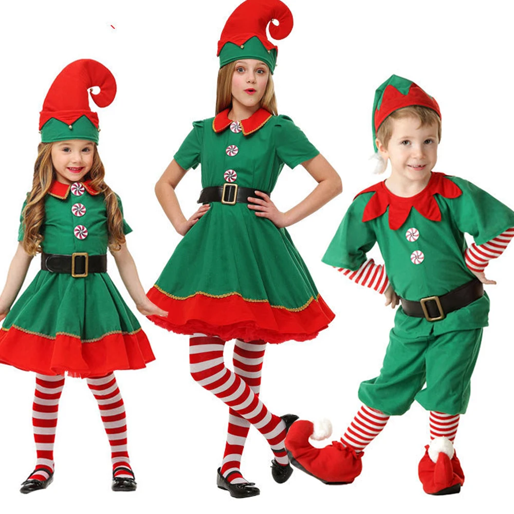 Рождественские костюмы эльфов, талисман, эльф Санта-Клаус, платье, взрослые, унисекс, рождественские костюмы для семьи