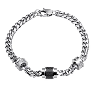 Men's Premium Bead for Bracelet with Stainless Steel Curb Chain and Lobster Clasp Stylish Wedding Jewelry