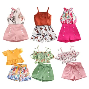 Girls Sets Summer Floral New Girl Clothing Shorts Sets Children's Clothing Wholesale 4Y-7Y