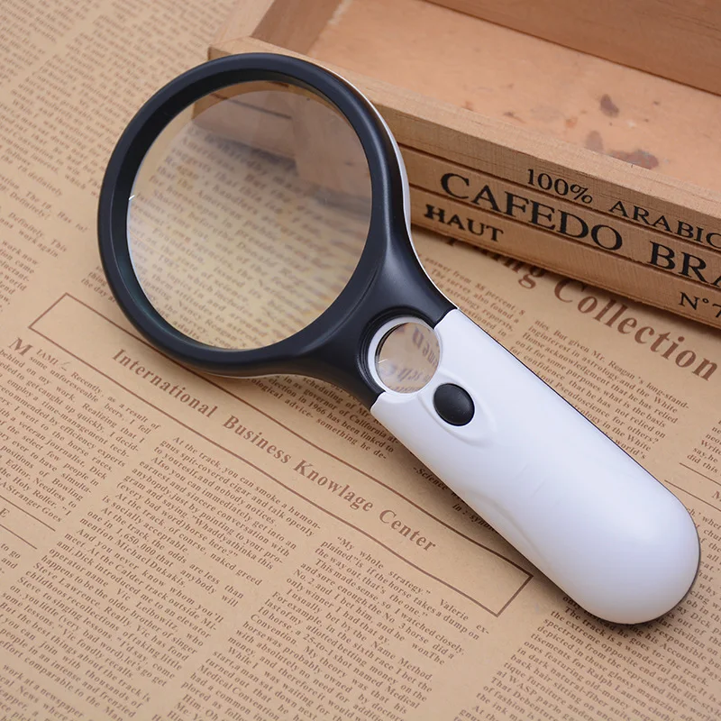 Handheld 45X 3X Magnifier Reading Magnifying Glass Jewelry Loupe With 3LED  Light