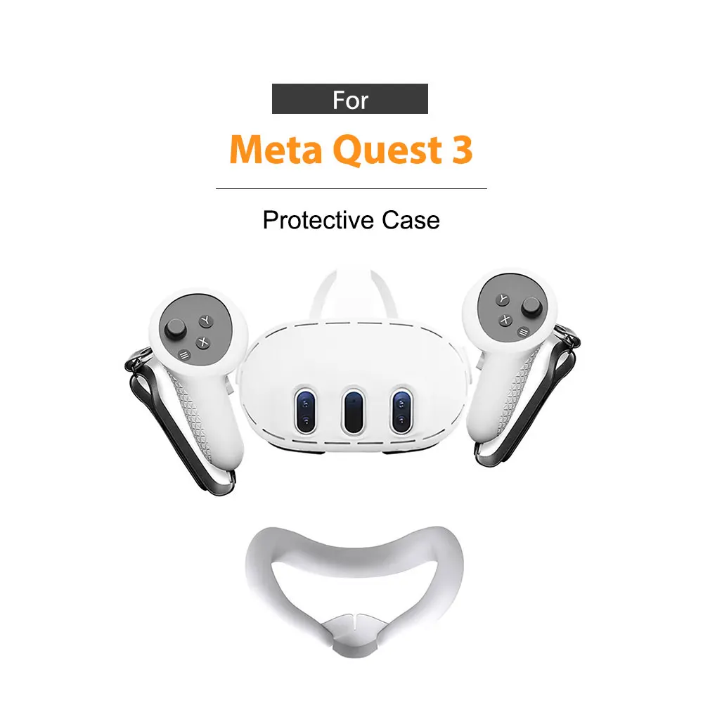 Vr Case For Meta Quest 3 Accessories Video Gaming Silicone Cover Mask Grip 7 Pieces Set Breathable Face Protection