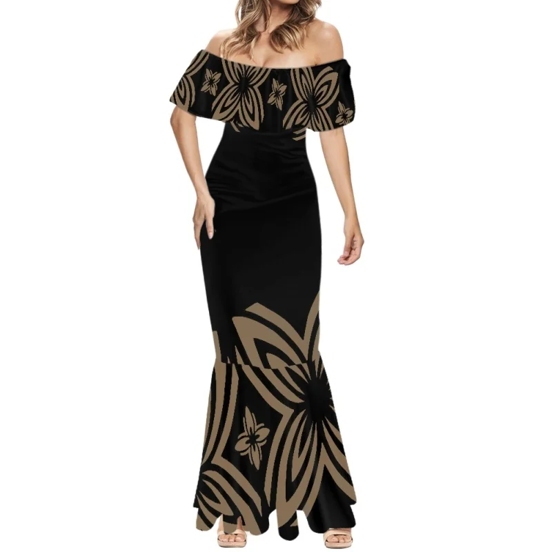 Samoan Puletasi Custom LOW MOQ Print Polynesian Mermaid Maxi Dress Plus  Size Elegant Party Evening Dresses for Women Gown 2023
