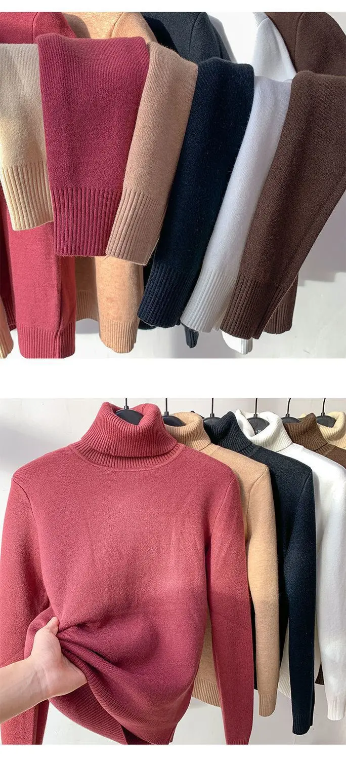 Pasuxi Winter Turtleneck Sweater Women Keep Warm Fleece Lined Knitted ...