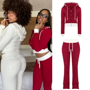 Women's Gym Wear 2-Piece Set Zip-Up Long Sleeve Jackets High Waist Seamless Flared Pants Embroidered Knitting Solid Yoga