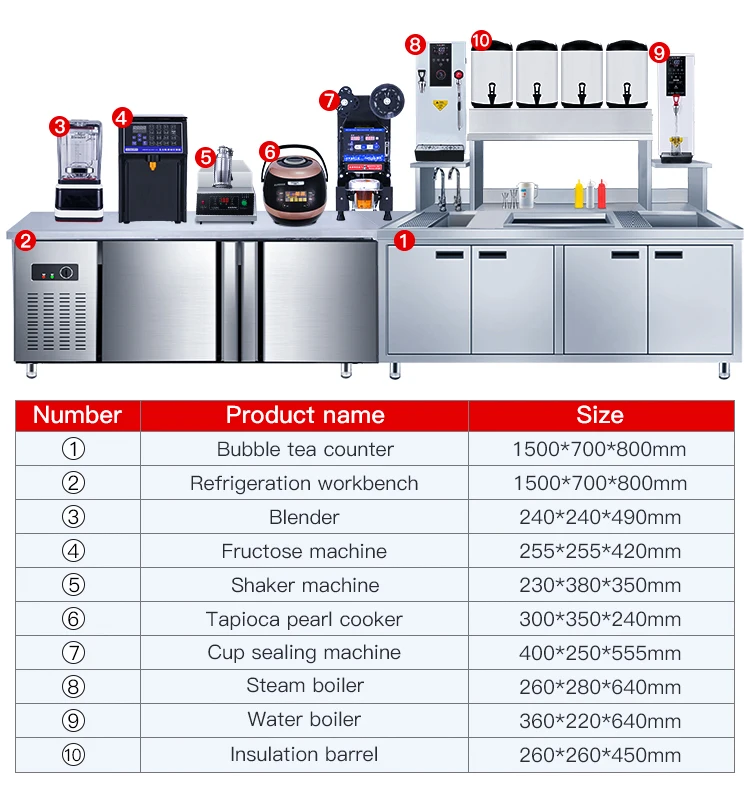 Hengzhi Customized Bubble Tea Work Table With Refrigerator Milk Tea