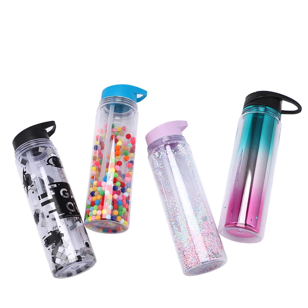 550ml Double Wall Sports Glitter Inside Water Bottles for Girls