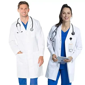 Wholesale Polyester Cotton Dental Fashion Printed logo Unisex Lab Coat Hospital Custom logo Doctor White Gown Uniforms