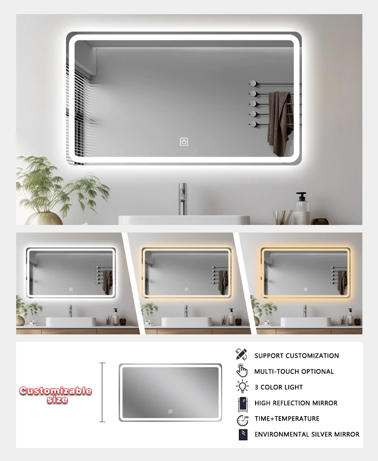 product warranty 2 years 5mm electronic led dimmable touch  tactile miroir bath mirror shower fogless mirror for shaving-4