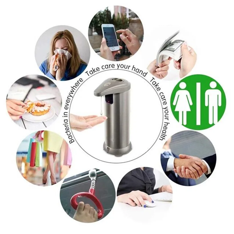 Eco-Friendly  Battery Powered Automatic Hand Sanitizer or Washing-up Liquid Soap Dispenser with Infrared Sensor