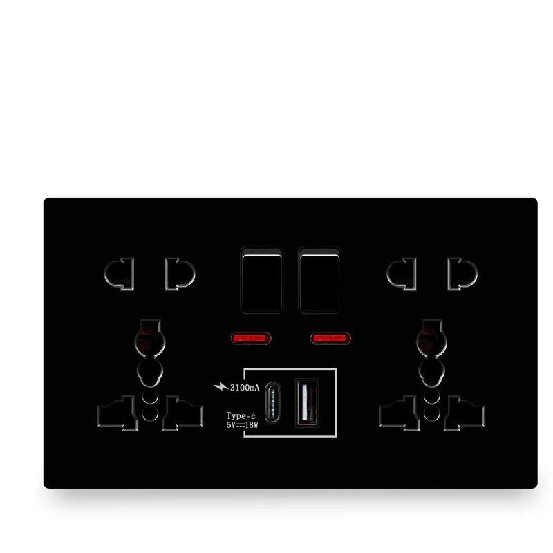 13 a English Plug Socket With USB Fast Charge Type-C English Standard Square Pin Three-hole Panel White
