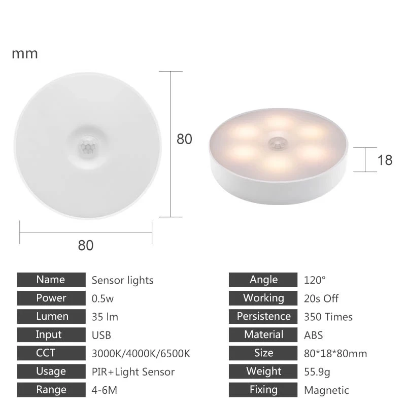 LED Motion Sensor Closet Light Rechargeable Touch Night Light Led Cabinet Light For Kitchen Furniture