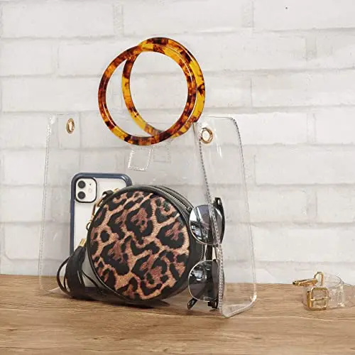 Round Handle Clear Handbag Women PVC Tote Tortoiseshell Top Handle Bag