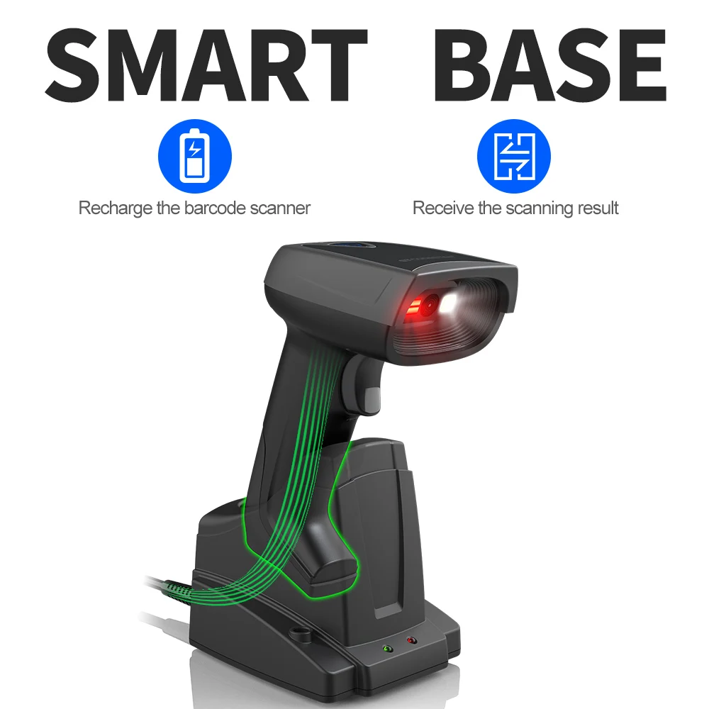 Xincode 2D Wireless Barcode Scanner QR Code Reader CMOS  for Warehouse POS and Computer Wireless Scanner Barcode With Stand