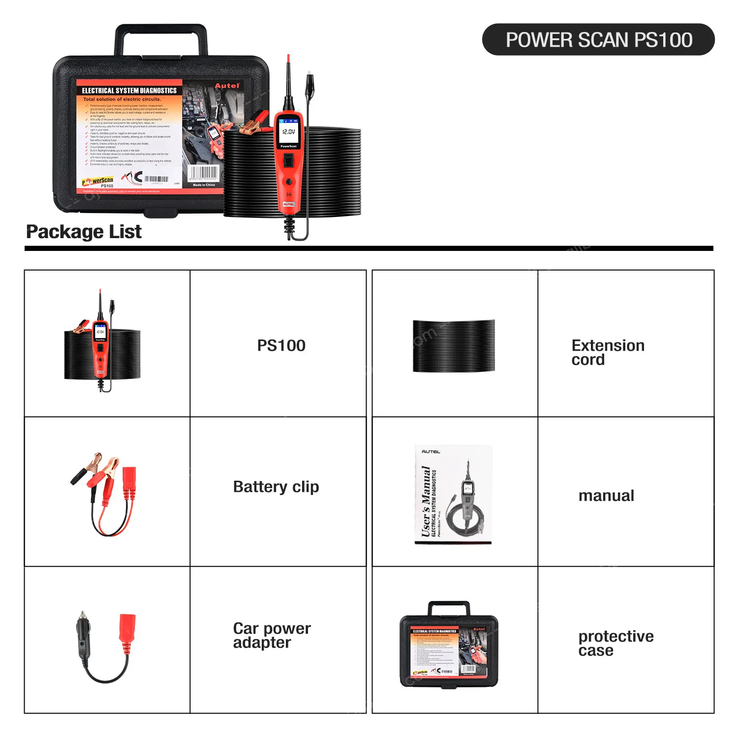 Autel PowerScan PS100 OBD2スキャナー - 自動車電気回路テスター