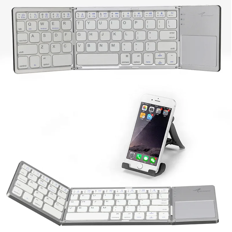 Small Foldable for Bluetooth Keyboard Mouse with Touchpad White Silver for Smartphones Tablets PCs-New Interface