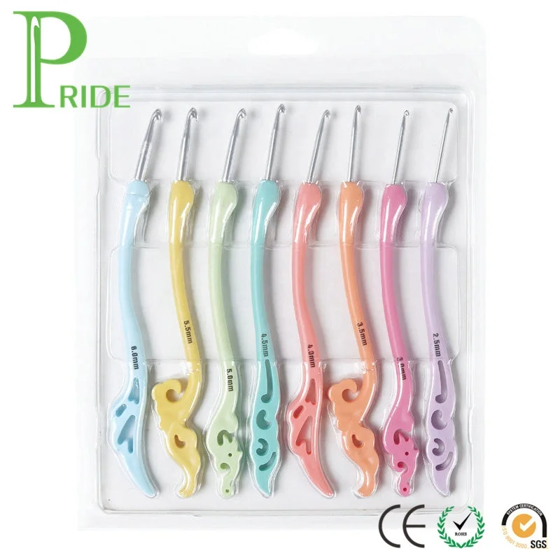 Looen Soft Colorful Plastic Handle Sewing Tools Fashion Weave Craft Yarn Aluminum Crochet Hook Smooth Ergonomic Knitting Needles