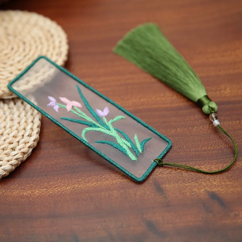 Transparent Bookmark Embroidery Kit for Beginner Hand Modern Flowers Full