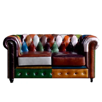 American Settee Couch Aviation Living Room antique Leather Tufted Vintage Chesterfield sofa Set