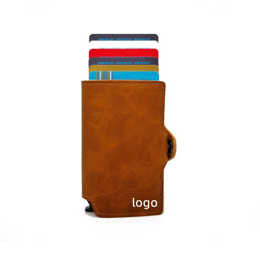 Slim Custom Smart Card Holder Aluminium Pop Up Pu Leather Men Security