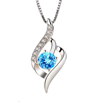 WINSTAR Necklaces Women Fashion Luxury Jewelry 925 Sterling Silver Blue Crystal Diamond Pendant Necklace For Women