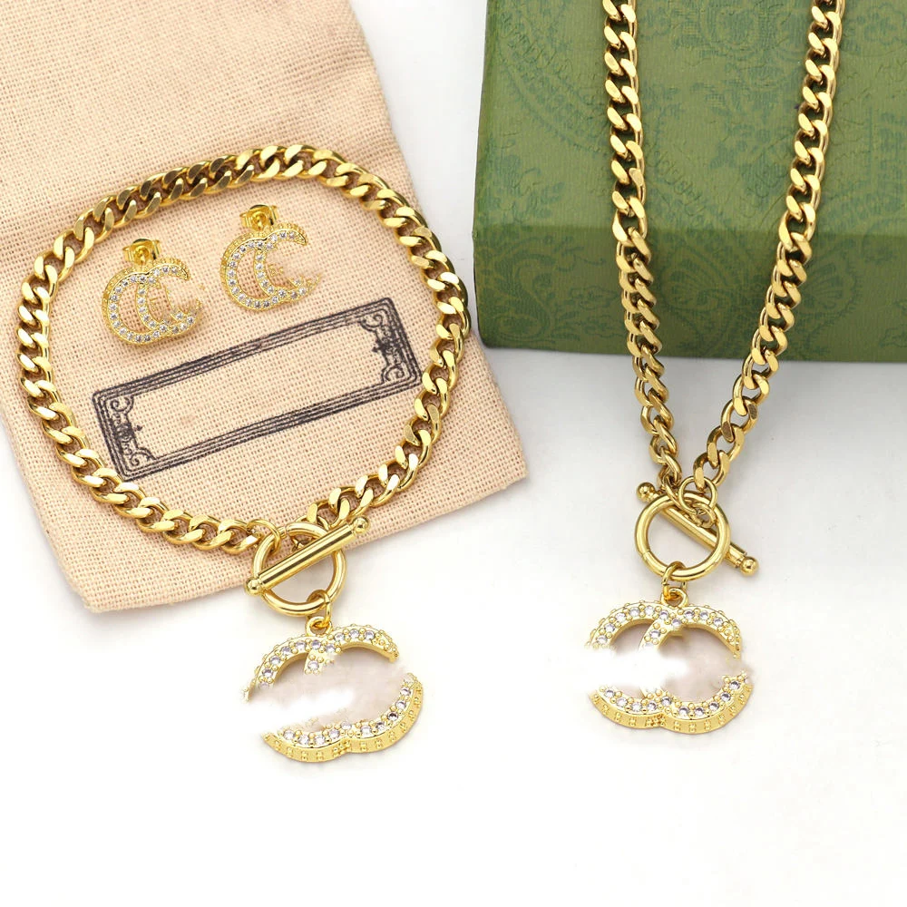 Fashion Famous Brands 18k Gold Cc Gg Bracelet Necklace Jewelry Sets ...