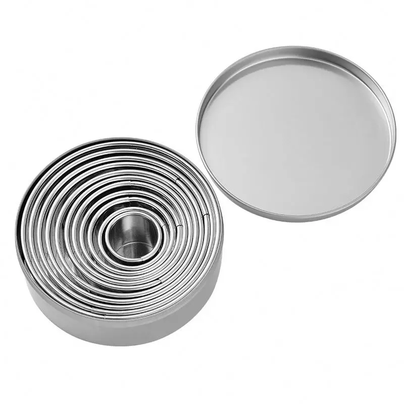 Set di 14 Stampi Circolari in Acciaio Inox per Fondente, Pasta, Biscotti e Muffin Inglesi