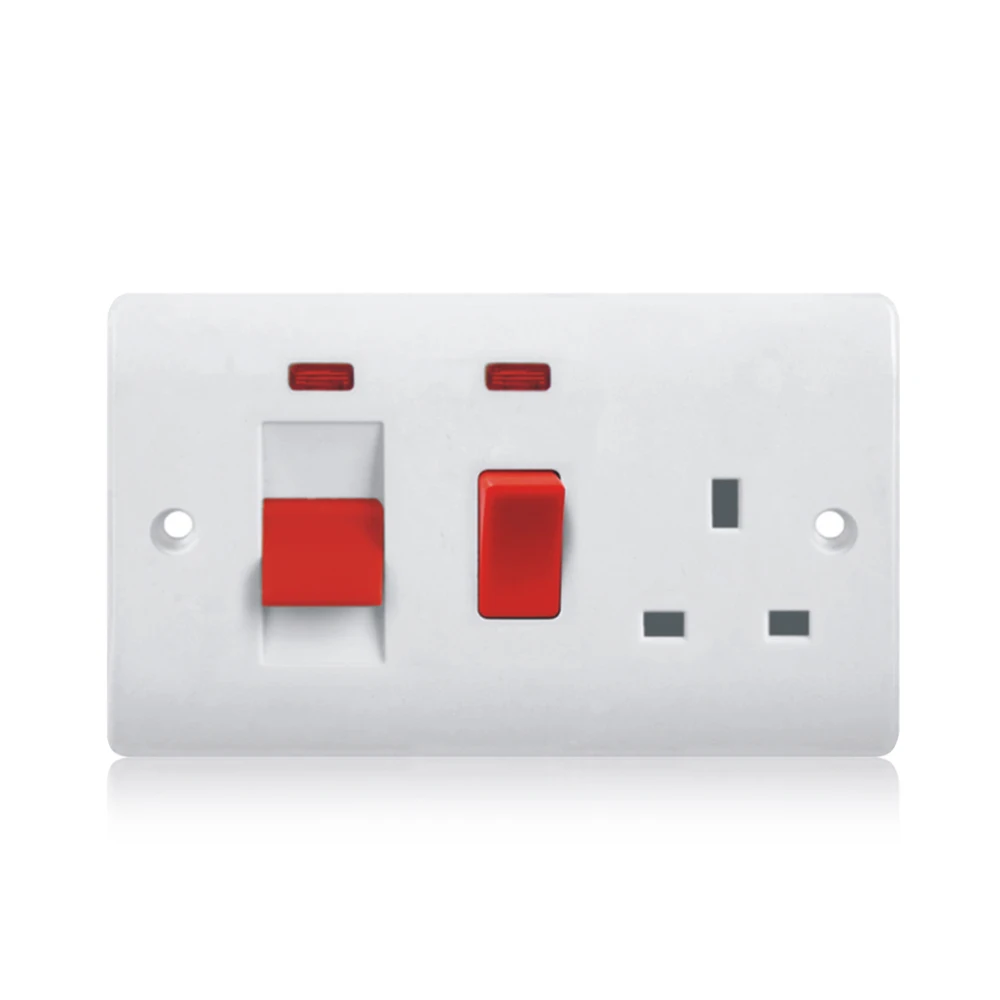 GET White Moulded Double Pole Cooker Control Unit With 13A Switch socket & Neons 