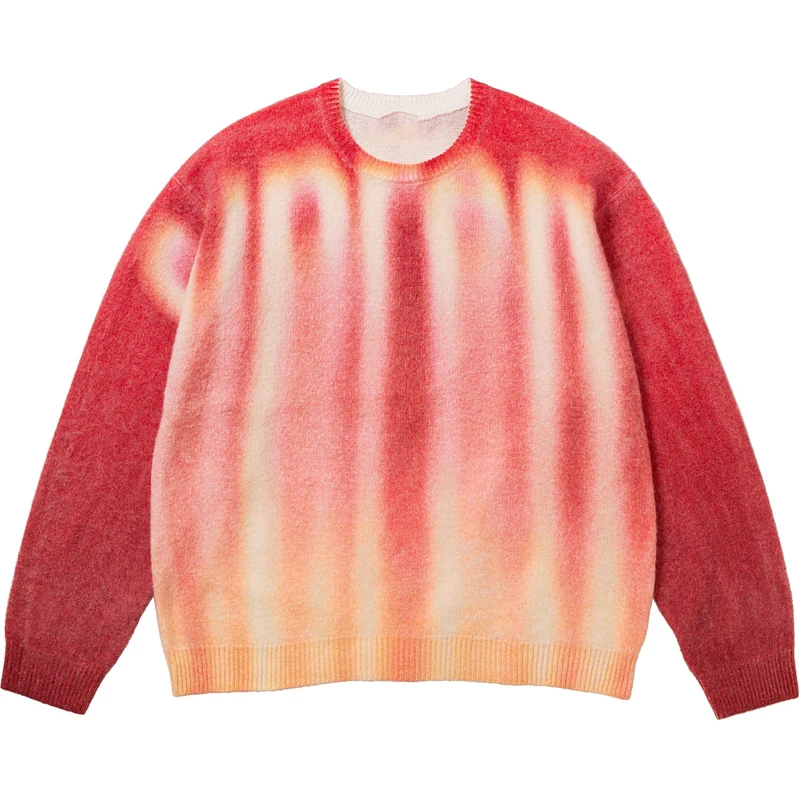 Senior Custom New Designer Blurred Logo Print Sweater Brushed Wool Blend Tie Dye Gradient Knitted Pullover Mohair Sweater Men