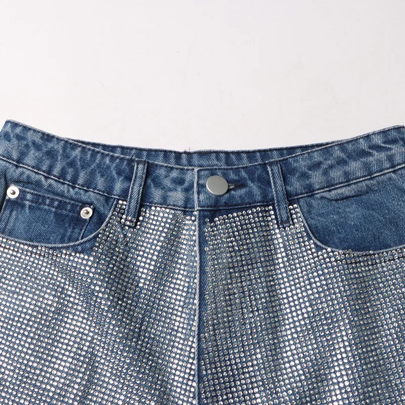 2025 American Hot Girl Style Straight Shiny Diamond Pants Design New Heavy Industry Jeans for Women