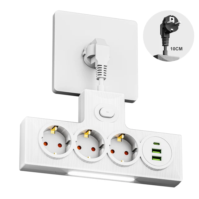 European Standard Plug Wall Socket 3 Ways 2 USB 1 TYPE C Power Strip Extension Plug for Home Wall Use