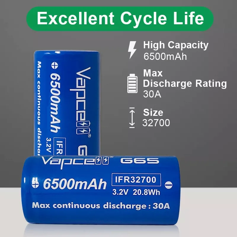 Rechargeable LiFePO4 IFR32700 Battery Pack 6000mAh-6500mAh, 3.2V