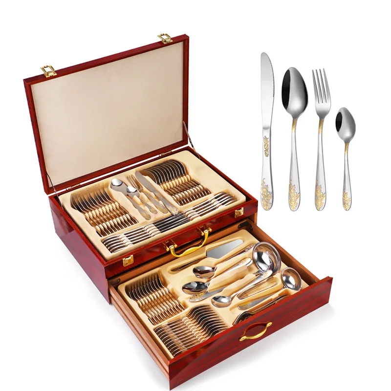Luxury King Crown Handle 16 20 24 25 30 72 Piece Spoon Fork Knife Flatware Silverware Cutlery Set