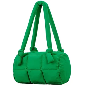 Fashionniche Stylequilted square Armpit Bag Puff Soft Cotton Filled Pillow Shoulder Bag Nylon Cloth Satchel Bag for Women