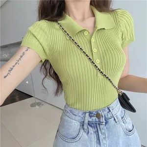 Women's Casual Summer Solid Printed Knit Tops Short T-shirt Knit Pullover for Women