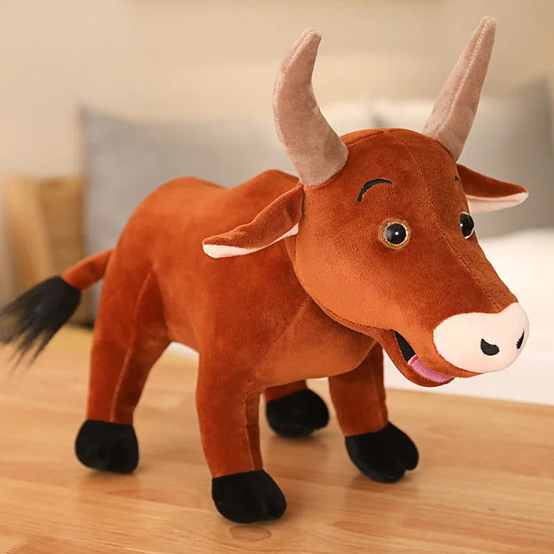Realistic Simulation Bull Toy Soft Filled Plush Cow Toy for Baby Free Sample PP Cotton Filling Packaged in OPP Bag
