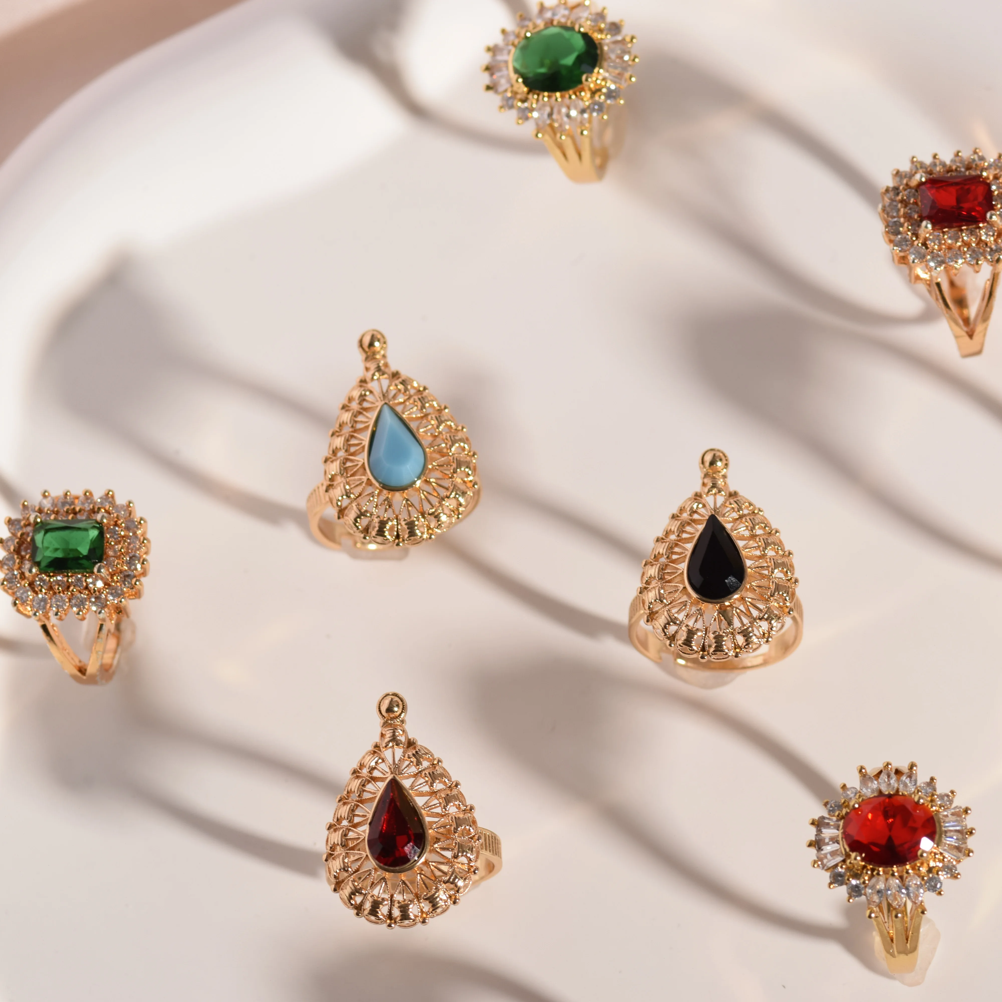 Custom Middle Eastern Style Luxury Ring 18K 24K Gold Plated Natural Gemstone Arabic Style Fashion Ring for Women