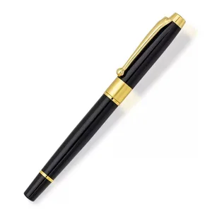 Premium Business Company Gift Luxury Black Gold Metal Roller Ball Pen with Custom Logo