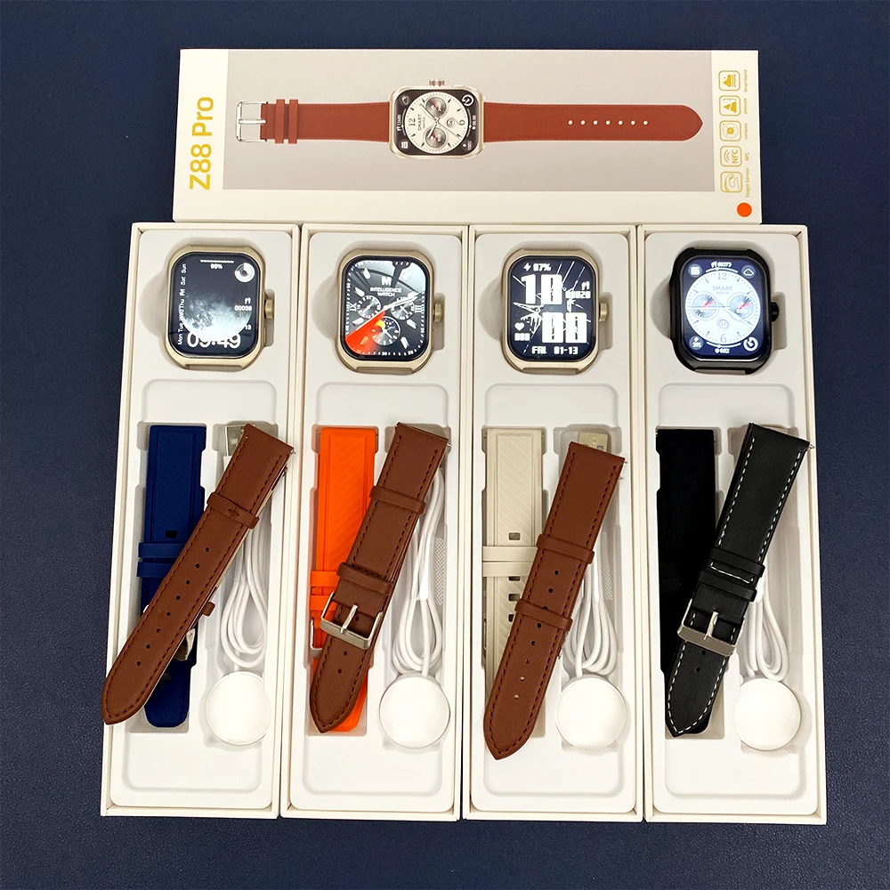 2025 OEM ODM Z88PRO Smart Watch Private Custom Box Boot Logo Reloj Inteligente NFC Island 3 Straps Band Waterproof IP67 Square