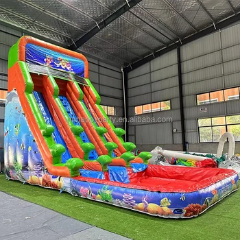 Giant Outdoor 25ft inflatable water double slide with pool and blower for kids and adults party rental equipment